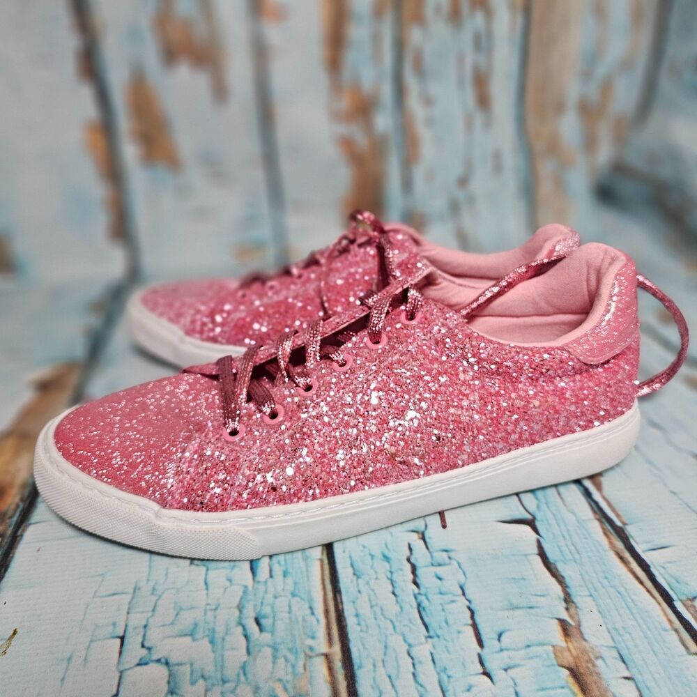 Women’s Pink Glitter Sneakers Size 12/13 Sparkle Lace Up Shoes Worn Once - Picture 4 of 6